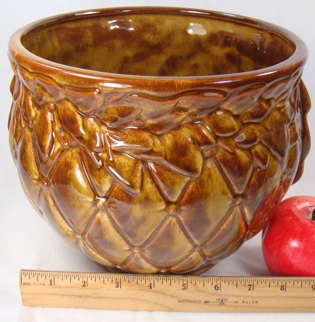 McCoy Pottery LARGE Jardiniere Diamond Quilted Brown Stunning Mid Century Modern