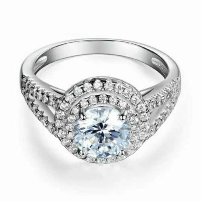 1.80 Ct Round Simulated Diamond Halo Engagement Ring 14K White Gold Plated