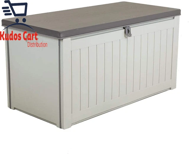 Outdoor Garden Plastic Storage Tool Box Lock Chest Lid Patio Cushion Box Grey UK