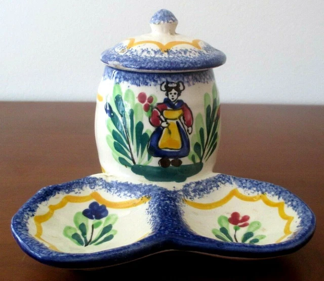 Serviteur WC Vintage – Porte Rouleau Et Sel/poivre/moutarde En Faïence – Années 70