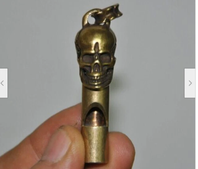 Old Collection Sacred Bronze Pendant Whistle Skull Skull Head Exorcism