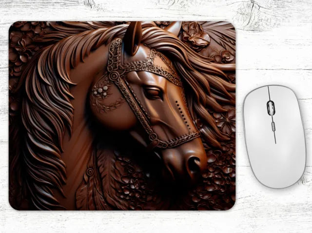 Horse  Head Tooled Leather Effect Neoprene Mouse Pad Mat Rectangle Non Slip