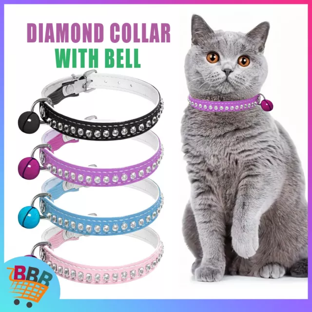 CAT Adjustable Kitten Buckle Collar With Pet Safety Diamonds Bell 4 Fancy Colour