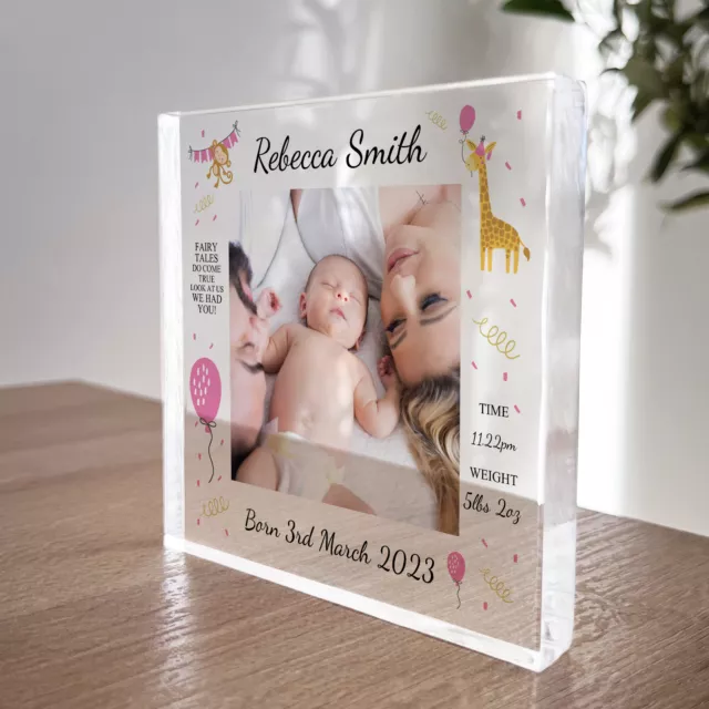 Personalised Baby Gift Photo Block Birth Details Nursery Decor Baby Girl Gifts