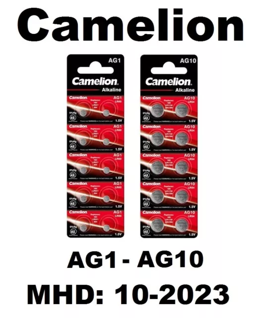 Camelion Knopfzellen Batterien AG1 - AG10 MHD:10-2023 Uhrenbatterien LR60 - LR54