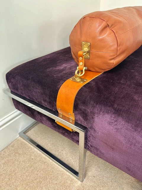 Italian Day Bed Chaise Longue Purple Velvet Leather Cushion Upholstered Bench 2
