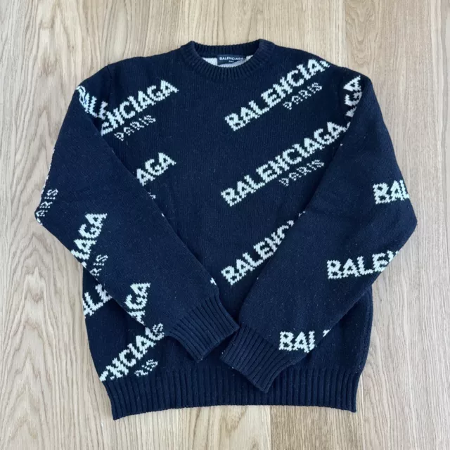 Balenciaga All over Logo Black Knit sweater size XS