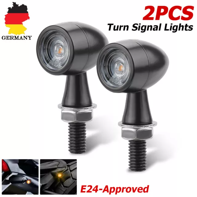 Paar LED E24-Geprüft Motorrad Mini Blinker Vorne Hinten Schwarz Für Harley Honda