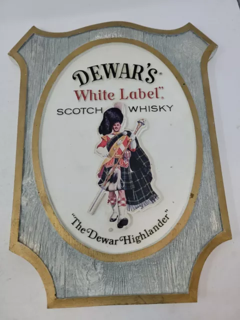 Vintage Dewars Scotch Whisky White Label Bar Display Sign Bagpiper RARE