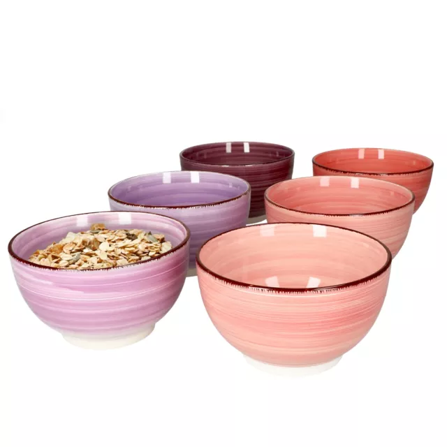 6er Set Lila Bowl-Schalen 600ml Müsli Salat Dessert Schüssel Steingut