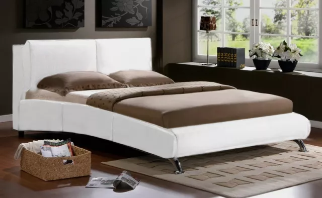 Letto Matrimoniale Pelle Ecologica Con Doghe - Design Moderno Ecopelle Bianco It