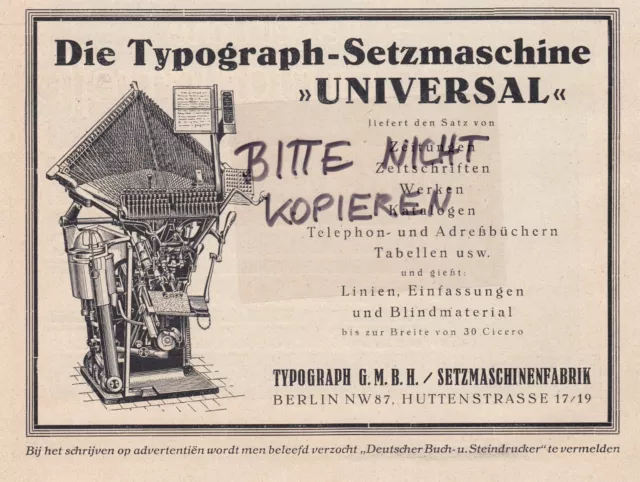 BERLIN, Werbung 1925, Typograph GmbH Setz-Maschinen-Fabrik