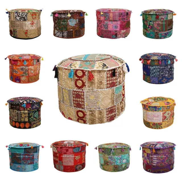 Pouf Patchwork Vintage, housse ronde, repose-pieds, décor de pièce...