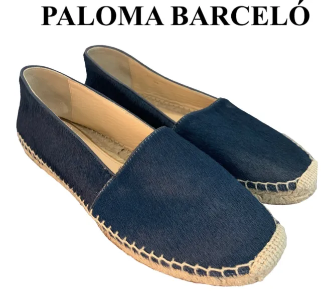 Paloma Barcelo navy blue pony hair espadrilles flats Sz 39