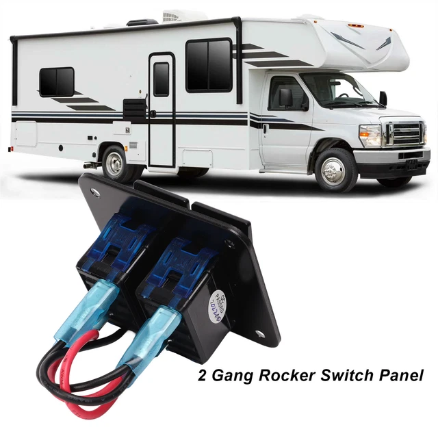 Car 2 Gang Rocker Switch Panel ON OFF 12V 24V Aluminum Alloy Blue Backlit For