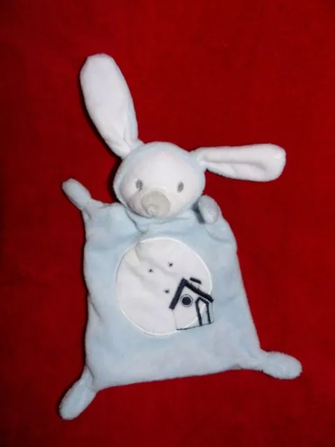 Doudou Plat Lapin Blanc et Bleu Maison Etoile Grain de Blé Zannier