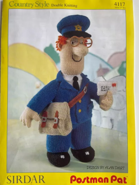 KNITTING PATTERN Alan Dart Postman Pat toy carry bag + letter 38cm Sirdar 4117