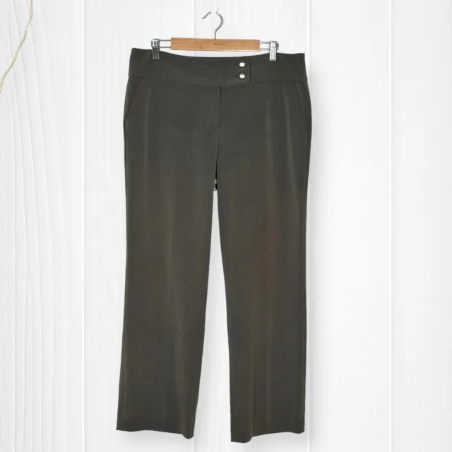 APT.9 Dress Pants Trousers Gold Button Accent Straight Leg Brown Plus Size 14