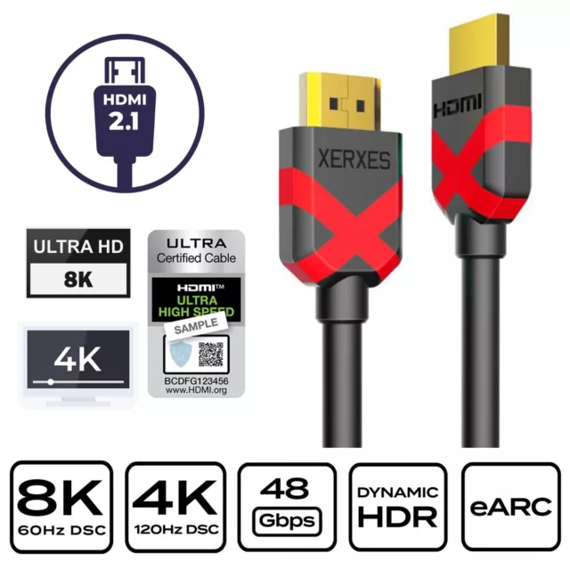 0.5m Certified HDMI 2.1 Cable Ultra HD 8K@60Hz 4K@120Hz 48Gbps 3D Dynamic HDR X