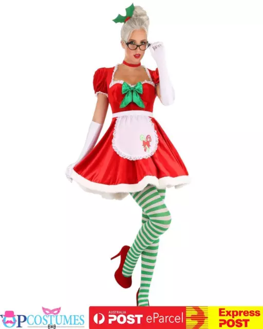 Deluxe Miss Santa Claus Christmas Fancy Dress Up Costume Xmas Outfit & Hat