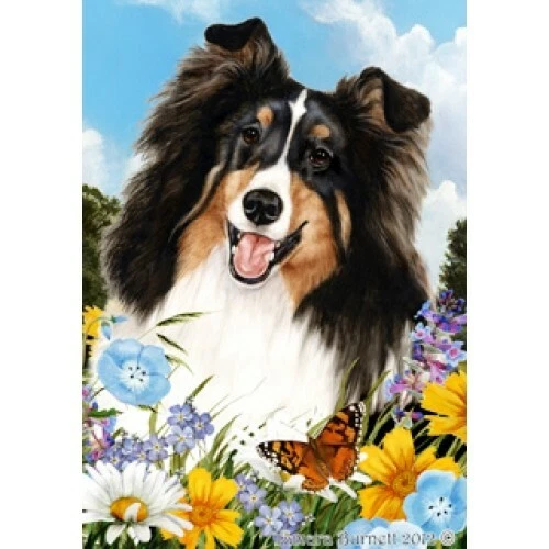 Summer Garden Flag - Tri Shetland Sheepdog Sheltie 180821