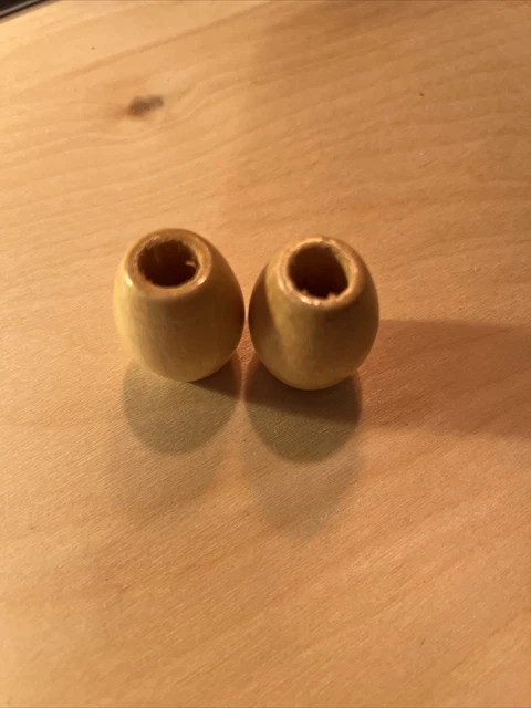 (2) Vintage Round Barrel Macrame Craft Wooden Beads 1.25” Retro MCM Boho
