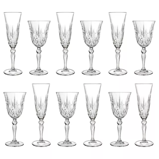 12pc 6x RCR Crystal Melodia Wine Glasses & Champagne Flutes Set Party Cocktail