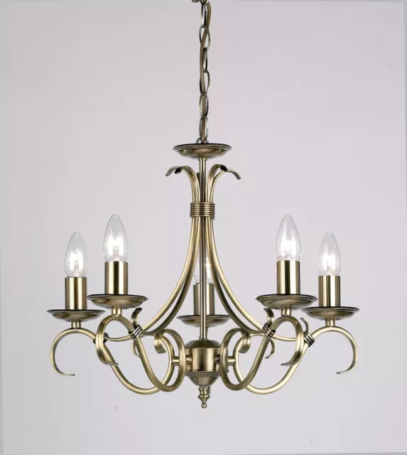 BRANDON 5 Way Scrolled Arms E14 Ceiling Light Antique Brass Adjustable Pendant