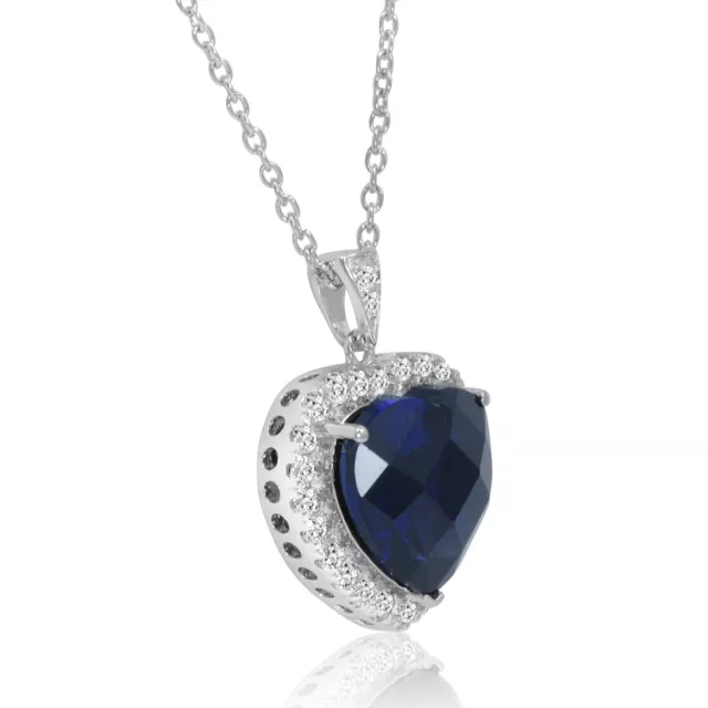 Created Sapphire Heart Of the Ocean Pendant Necklace 12ct TGW in Sterling Silver 2