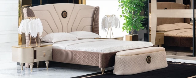 Chambre à Coucher Lit 160x200cm Luxe Lit 2x Table de Chevet 3tlg. Set Lits Neuf