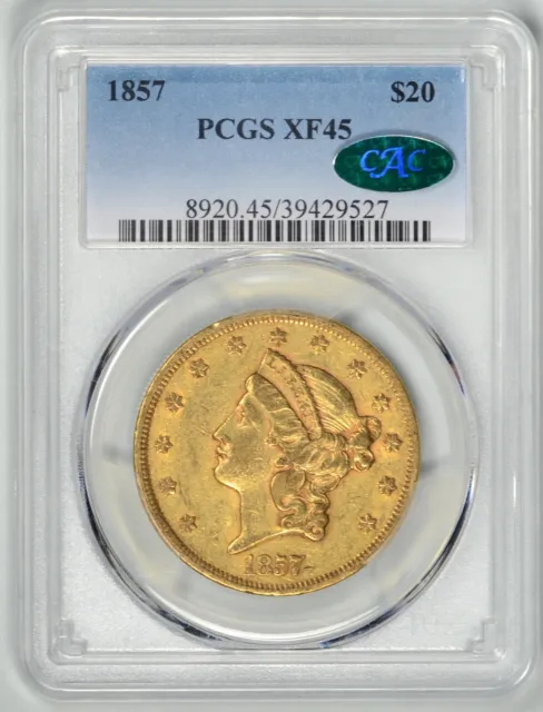 1857  $20  Gold Liberty  PCGS  XF45  CAC  *  Type 1 $20  *  #39429527
