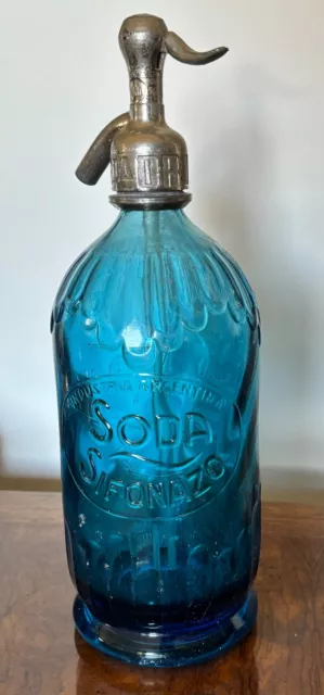 Vintage 1 Liter ARGENTINA SELTZER BOTTLE - Sea Blue - SODA SIFONAZO - Art Deco