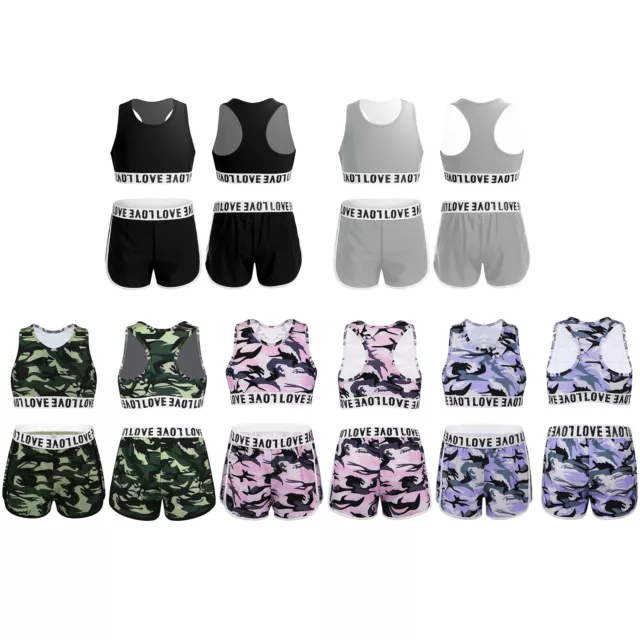2 pz abiti da allenamento per bambini ragazze canottiere racerback con pantaloncini balletto abbigliamento da ballo