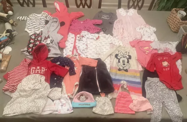Cute Newborn Clothing Lot For Baby Girl- 30 pieces- Gap/Disney/Carters/Gap/Gerbe