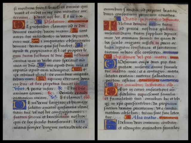 Handschrift Pergament Blatt aus Stundenbuch um 1500 viele farbige Initalen (33)