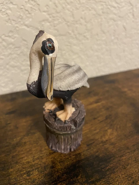 Pelican on Piling Figurine Statue Detailed Nautical Sea Shore Bird Resin