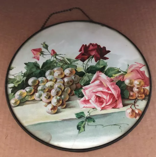 Vintage GERMANY FLUE COVER Fruit Flowers ROSES & GRAPES #12