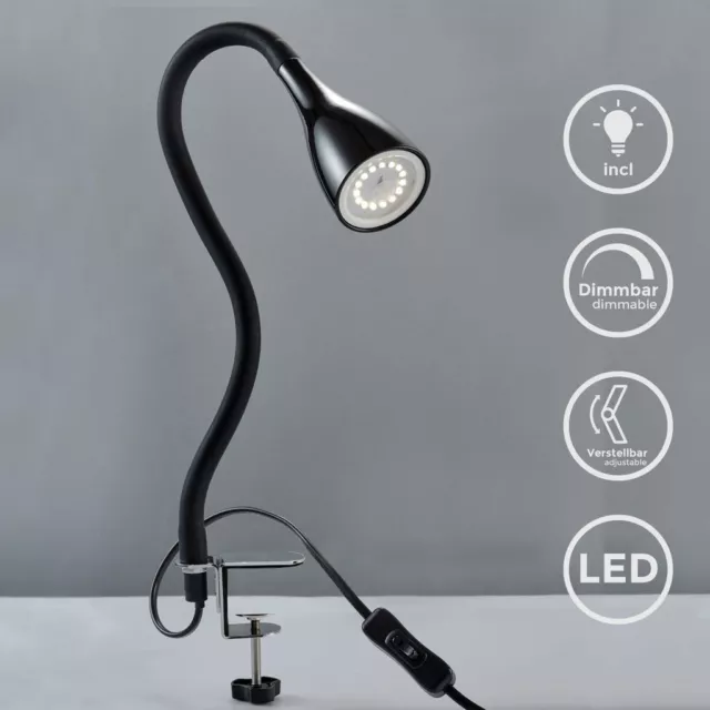 LED Klemmleuchte Tischlampe dimmbar Leselampe flexibler Schwanenhals schwarz 5W 2