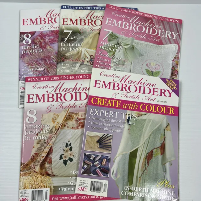 Machine Embroidery & Textile Art Magazines x 5 Sewing Craft Projects Lot 10