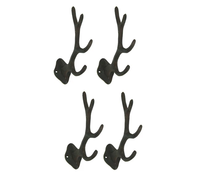 Zeckos Rustic Brown Cast Iron Antler Wall Hooks Set of 4