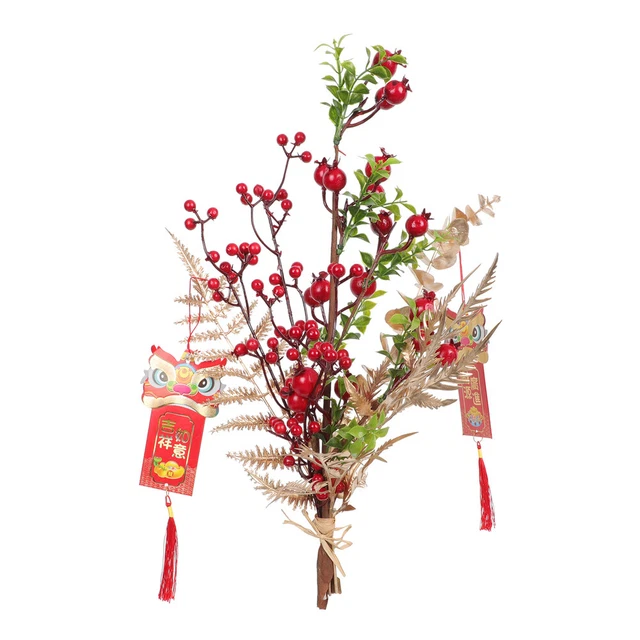 Recolector artificial de bayas rojas bayas de Navidad selecciones doradas