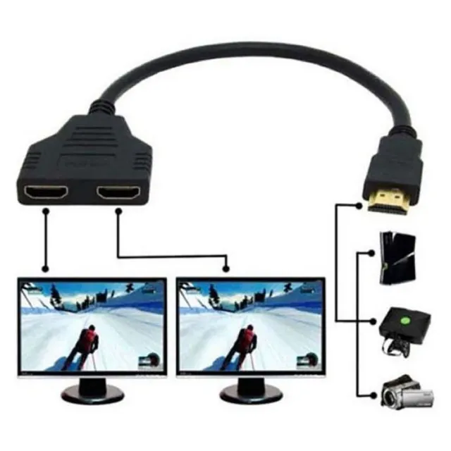 1 INPUT 2 Output HDMI Splitter Adapter Male To Female Office Monitor Pc  Laptop $11.54 - PicClick AU