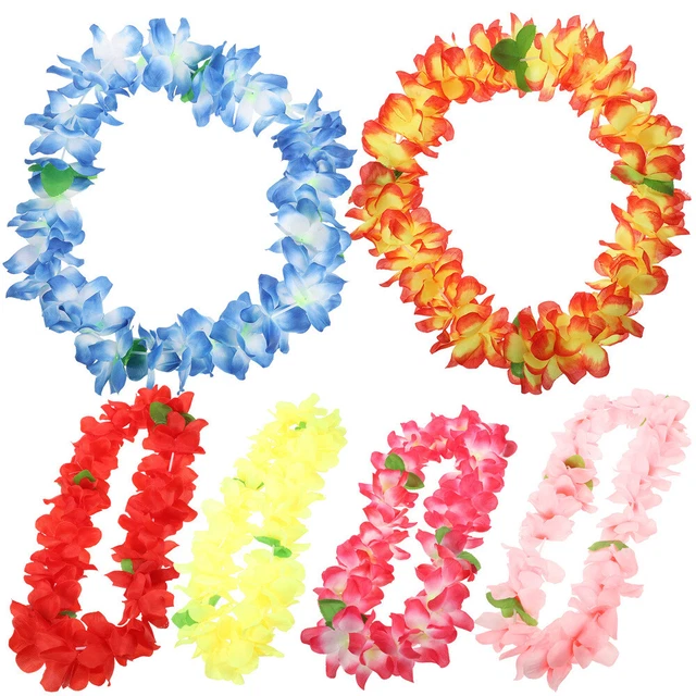 floral necklace leis 6 pièces coloré  thème tropical décorations de fête hawaïen