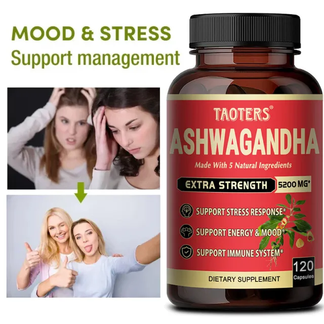 Ashwagandha Root Extract 5200mg 120 Capsules Vegan Stress Supplement