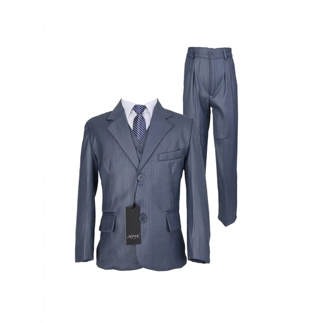Kids 5 Piece Grey Suit Wedding Communion Suits For Boys With A Stripped Tie