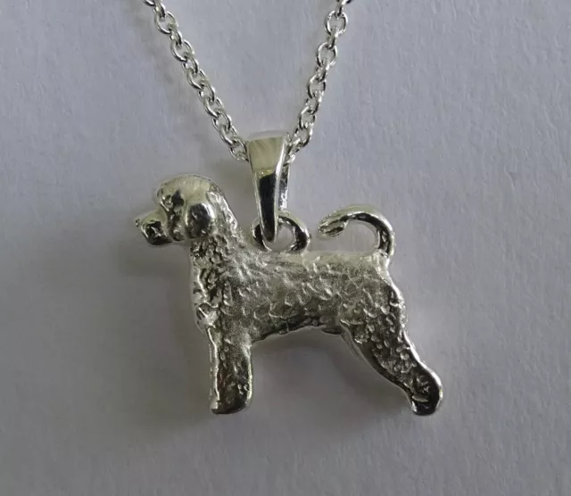 Small Sterling Silver Portuguese Water Dog Standing Study Pendant