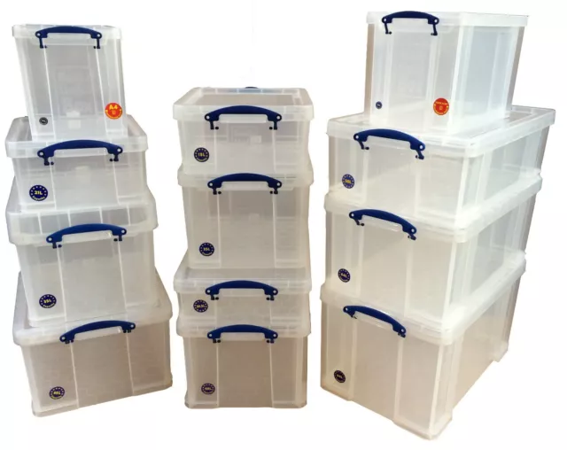 Really Useful Boxes Large Clear Lidded Storage Box 5 Litre-84 Litre Multi-Pack