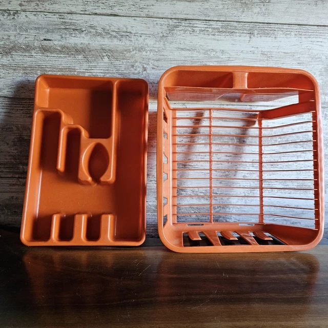 Cajón de vajilla y estante de secado con bandeja de platería vintage Rubbermaid naranja #2921-5
