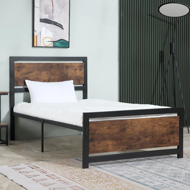 HOMCOM SINGLE METAL Bed Frame with Headboard and Footboard, Black and ...