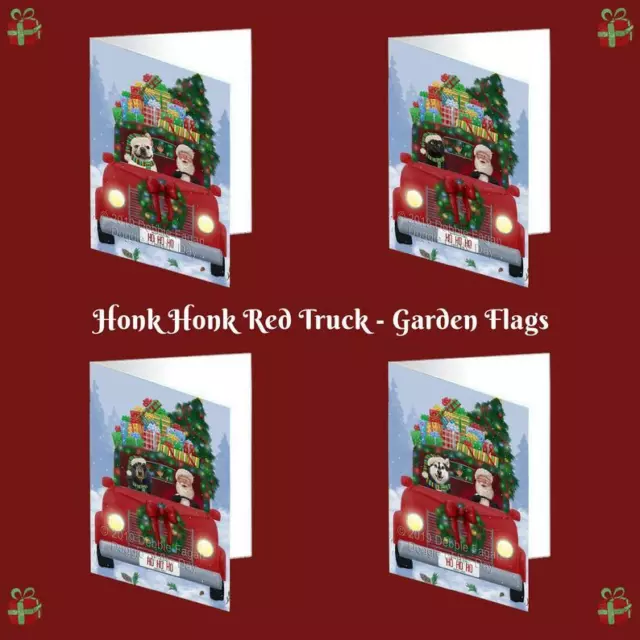 Christmas Honk Honk Red Truck Running Dogs Cats Greeting Invitation Card